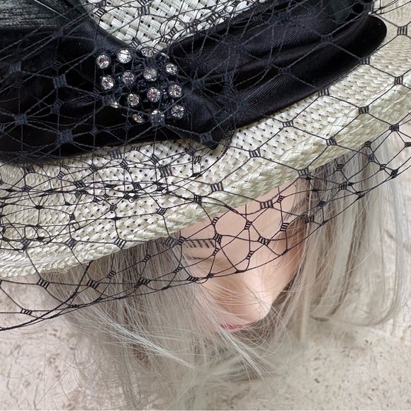 Vintage Straw Hat Miss Bierner Feathers Veil main image 11
